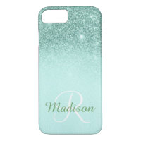 Ombre Green Mint Glitzer Fading Monogram