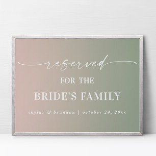 Ombre Grün Reserviertes Hochzeitsschild der Brautf Poster