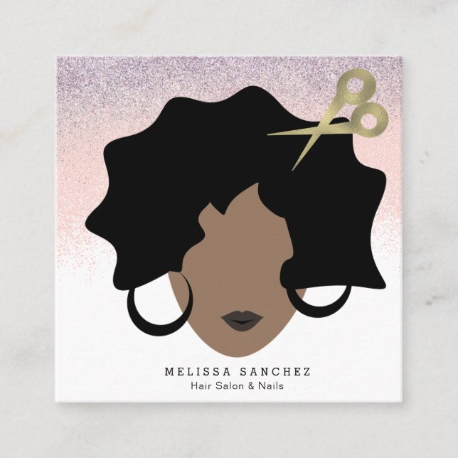 Ombré Hair Imitate Gold Glitzer Girl Salon Beauty Quadratische Visitenkarte (Vorderseite)