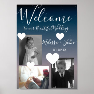 Ombre-Hochzeit Drei-Foto-Collage-Script-Herzen Poster