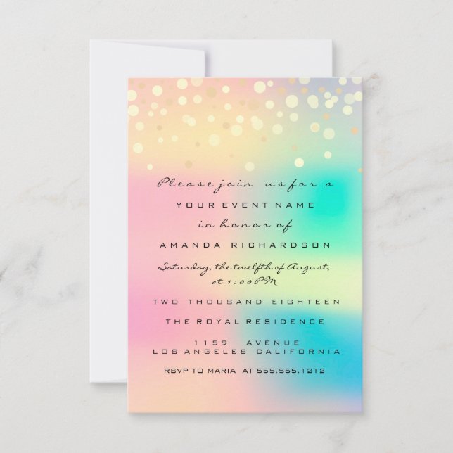 Ombre Holographic Bubble Bridal Sweet 16. Confett Einladung (Vorderseite)