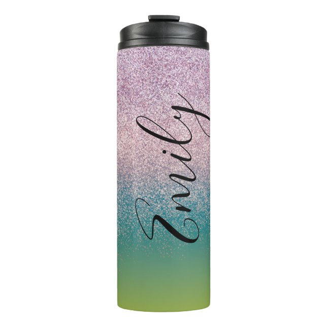 Ombre Imitats Sparkle Farbenfrohe Mit Monogramm Be Thermosbecher (Vorderseite)