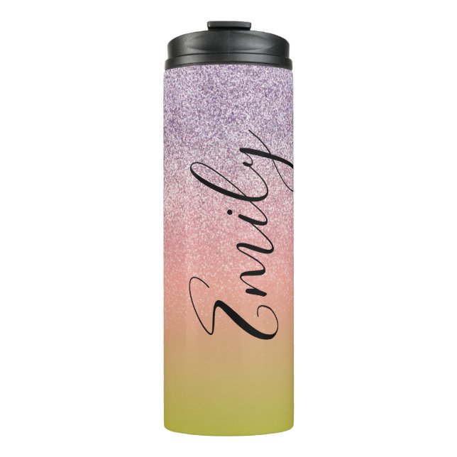 Ombre Imitats Sparkle Farbenfrohe Mit Monogramm Be Thermosbecher (Vorderseite)