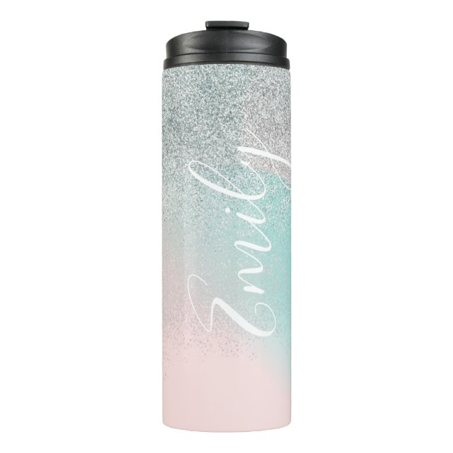 Ombre Imitats Sparkle Pastel Mit Monogramm Name Thermosbecher (Vorderseite)