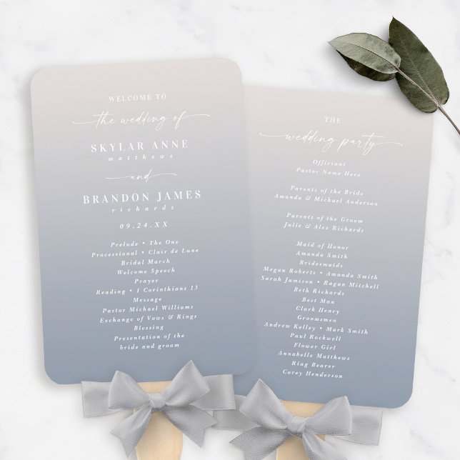 Ombre Ivory & Dusty Blue Wedding Ceremony Program Fächer (Von Creator hochgeladen)