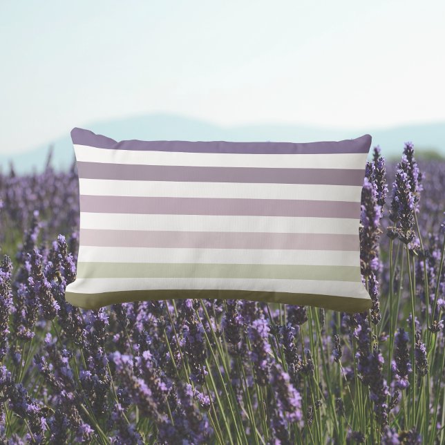 Ombre Lavender Field Streifen Lila und lebend grün Kissen Für Draußen (Von Creator hochgeladen)