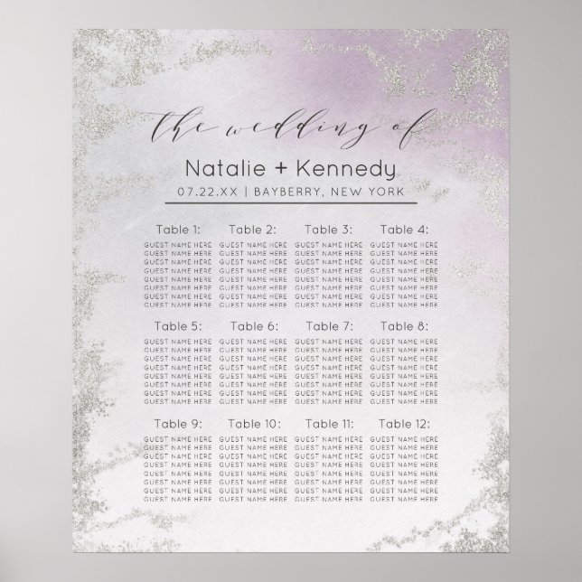 Ombre Lavender Lila Hochzeitstisch Poster (Vorne)