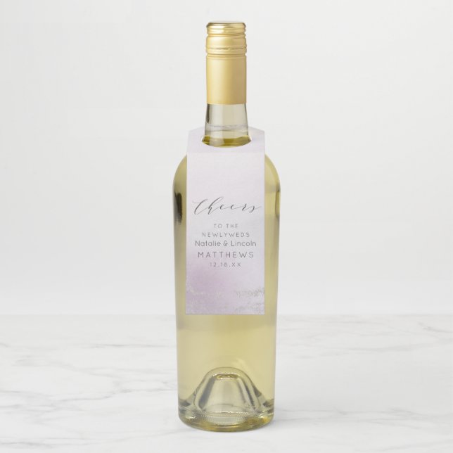Ombre Lavender Lila Silberstreifen Cheers Wedding Flaschenanhänger (Auf Flasche)