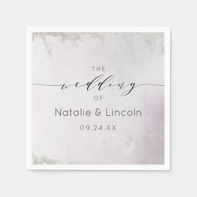 Ombre Lavender Lila Silberstreifen Hochzeitsmonogr Serviette (Vorderseite)