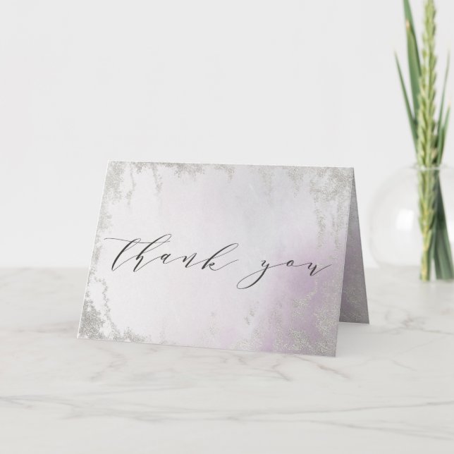 Ombre Lavender Lila Silver Custom Wedding Foto Dankeskarte (Vorderseite)