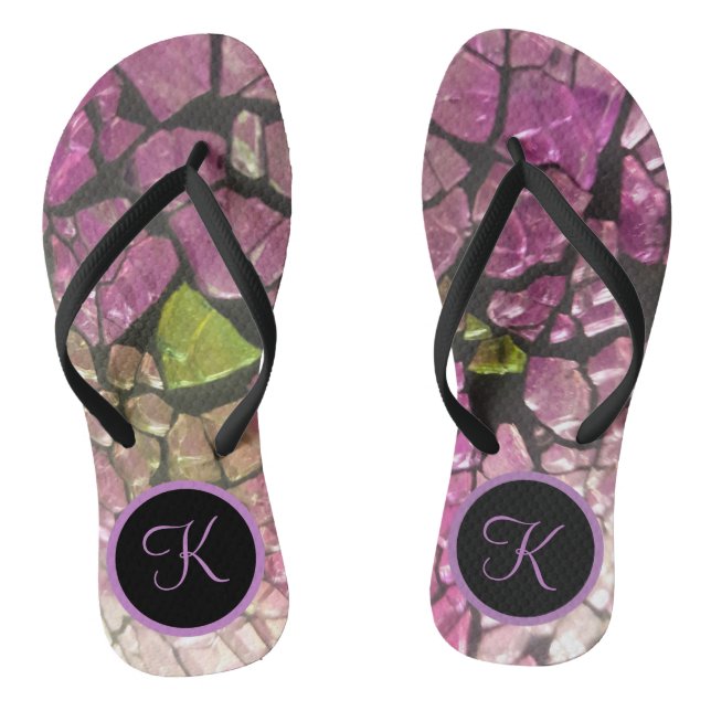 Ombre Lavender Mosaic Monogram Flip Flops (Fußbett)