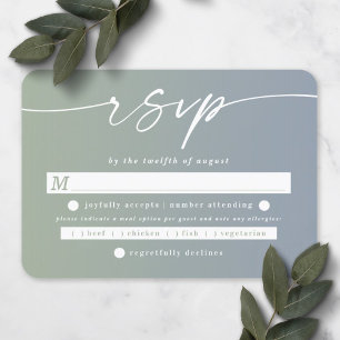 Ombre Leaf Green & Dusty Blue Wedding Meal RSVP Karte