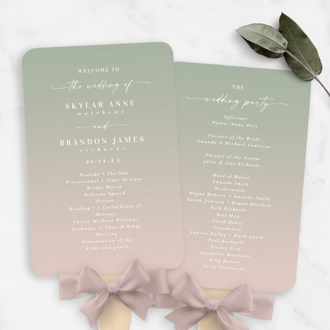 Ombre Leaf Green & Pink Wedding Ceremony Program Fächer (Von Creator hochgeladen)