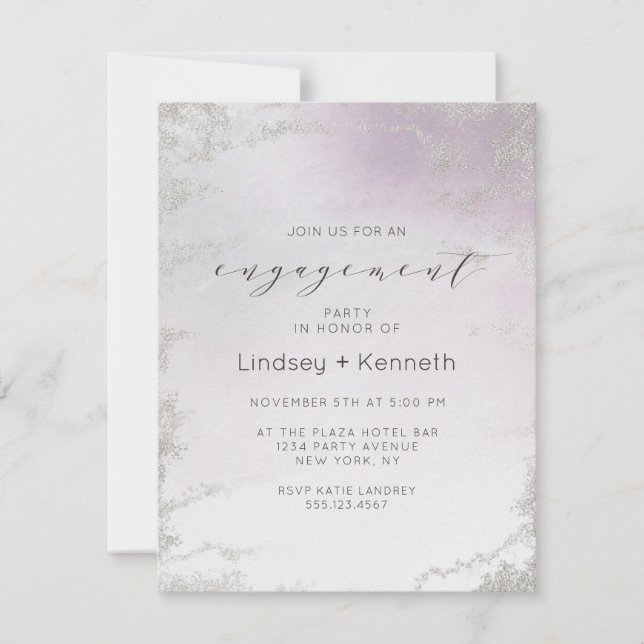 Ombre Light Lila Silver Foil Engagement Party Einladung (Vorderseite)