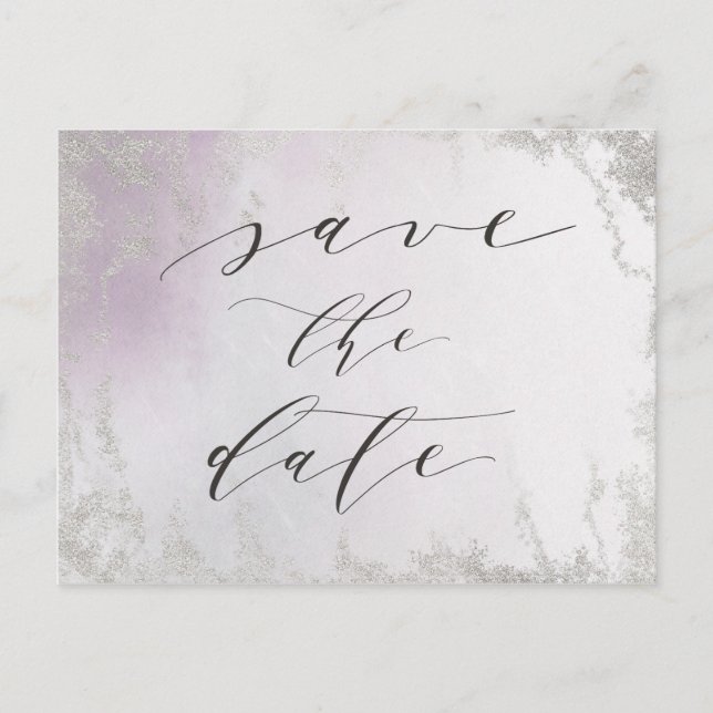 Ombre Light Lila Silver Foil Frost Save the Date Ankündigungspostkarte (Vorderseite)