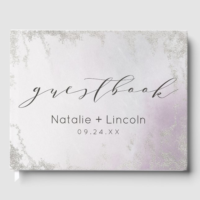 Ombre Light Lila Silver Foil Mattiert Wedding Gästebuch (Vorderseite)