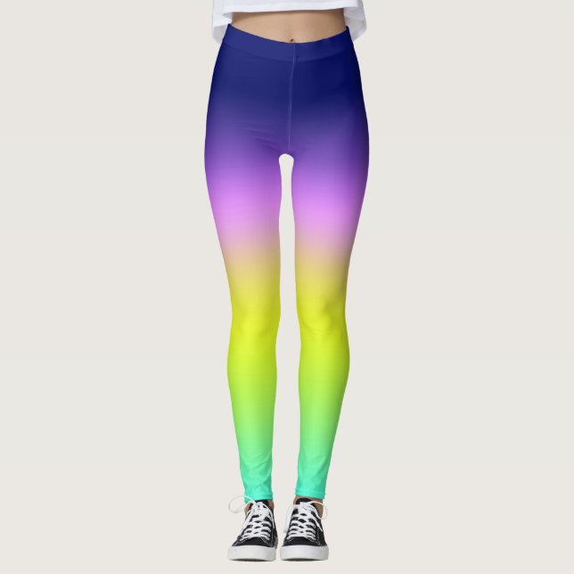 Ombre lila-gelbe Frühlingsfarbenrippe Leggings (Vorderseite)