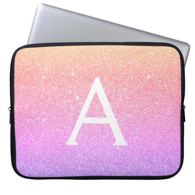 Ombre Lila Glitzer und Sparkle Monogramm Laptopschutzhülle (Vorderseite)