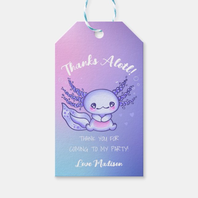 Ombre Lila Niedlich Axolotl Vielen Dank für Ihr In Geschenkanhänger (Vorderseite)