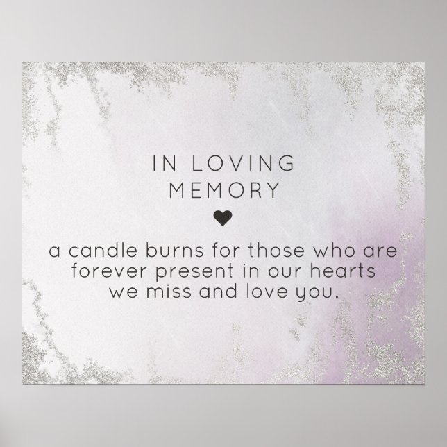 Ombre Lila Silber in Love Memory Sign Poster (Vorne)