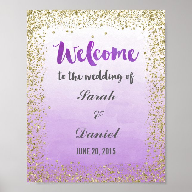 Ombre Lila und Gold Welcome Poster Print (Vorne)