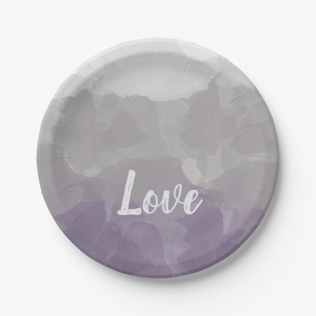 Ombre Lila und grau Liebe Graceful Gradient Pappteller (Vorderseite)
