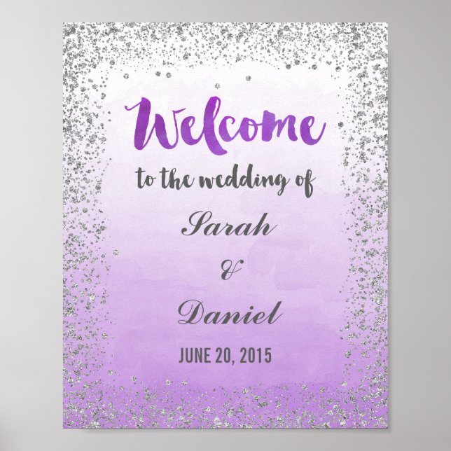 Ombre Lila und Silver Welcome Poster Print (Vorne)