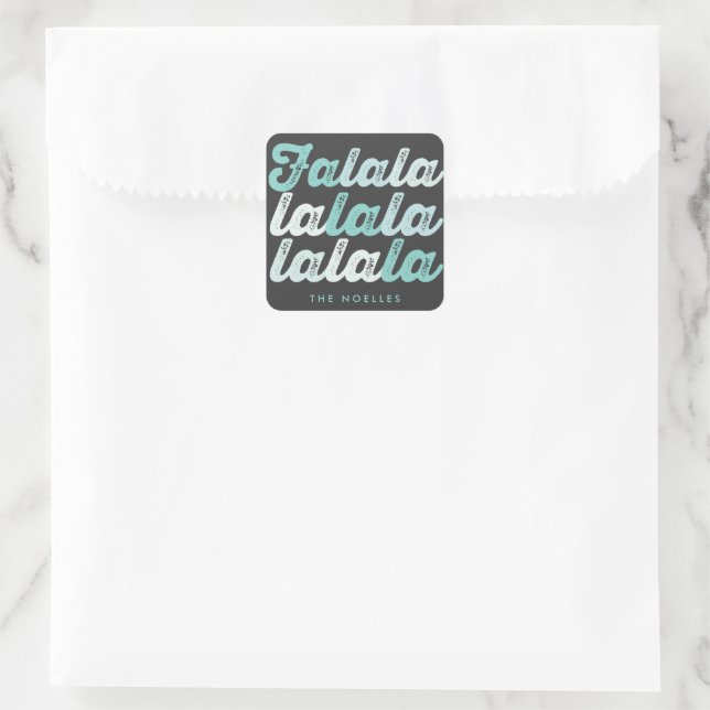 Ombre Mint Falalalala Bold Script Moderner Urlaub Quadratischer Aufkleber (Tasche)