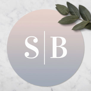 Ombre Mit Monogramm Light Pink & Dusty Blue Weddin Runder Aufkleber