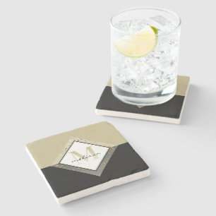 Ombre #Monogram   #Classic Black + White + Gold Steinuntersetzer