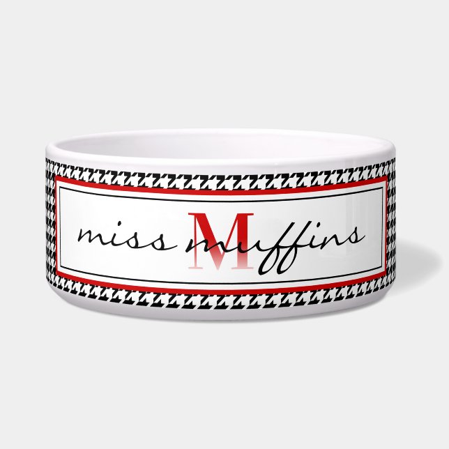 Ombre Monogram + Hahnentrittmuster Red Black & Whi Napf (Vorderseite)