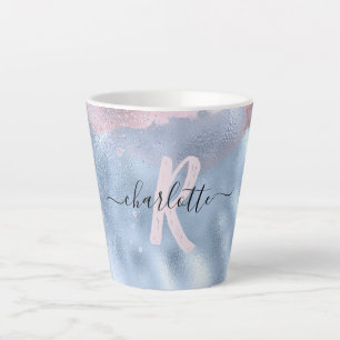 Ombre Monogramm schimmerndes Roségold und Babyblau Milchtasse