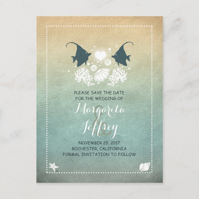 Ombre niedlicher Strand Save the Date Postkarten (Vorderseite)