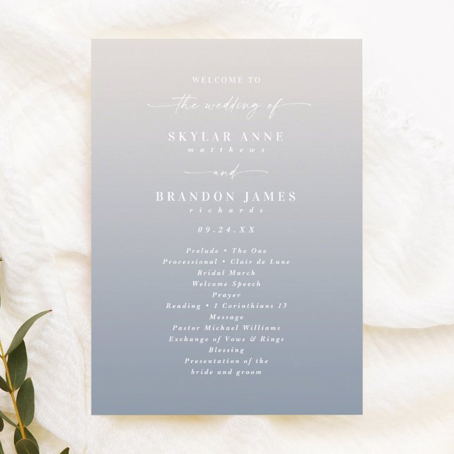 Ombre Off-White & Blue Wedding Zeremony Program Programm (Von Creator hochgeladen)