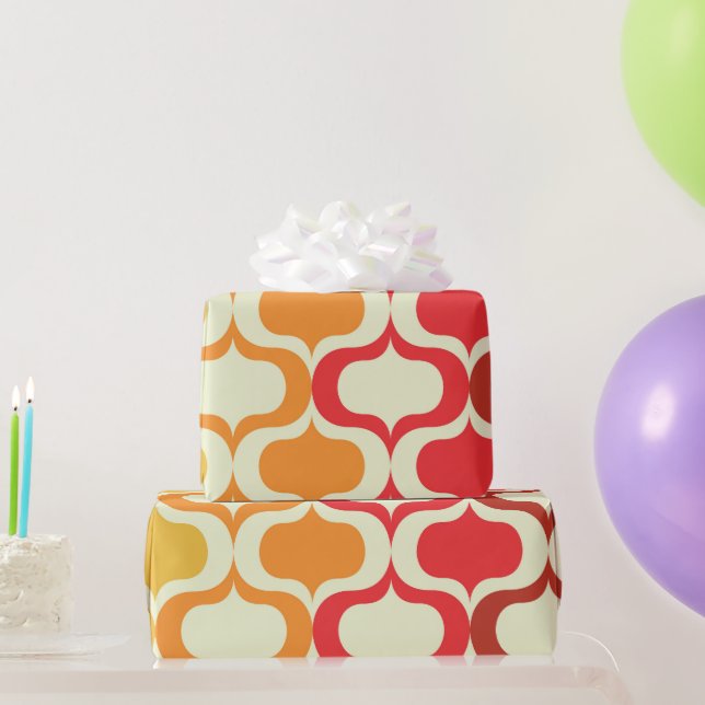 Ombre Ogee Muster in Orange, Mandarine und Rot Geschenkpapier (Partygeschenke)