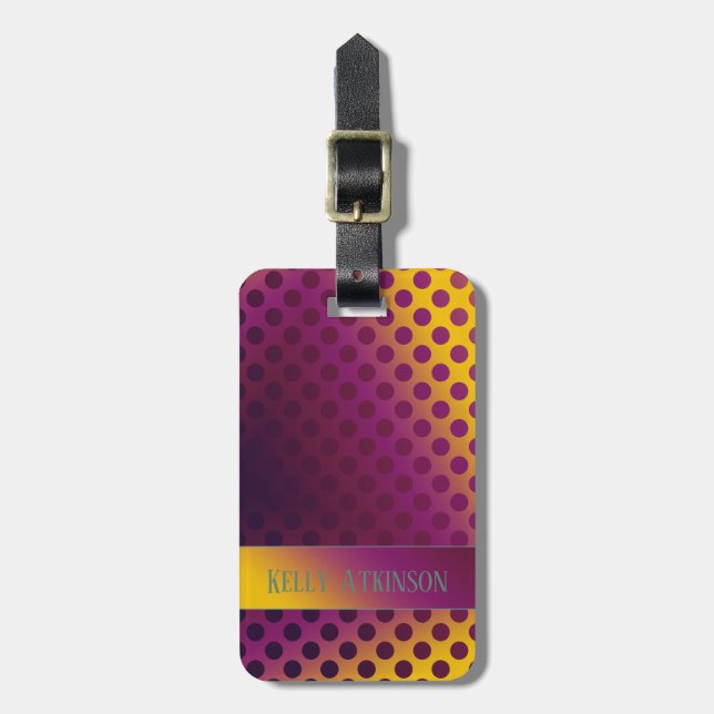 Ombre Passion Fruit Polka Dots mit Namen Gepäckanhänger (Vorderseite vertikal)
