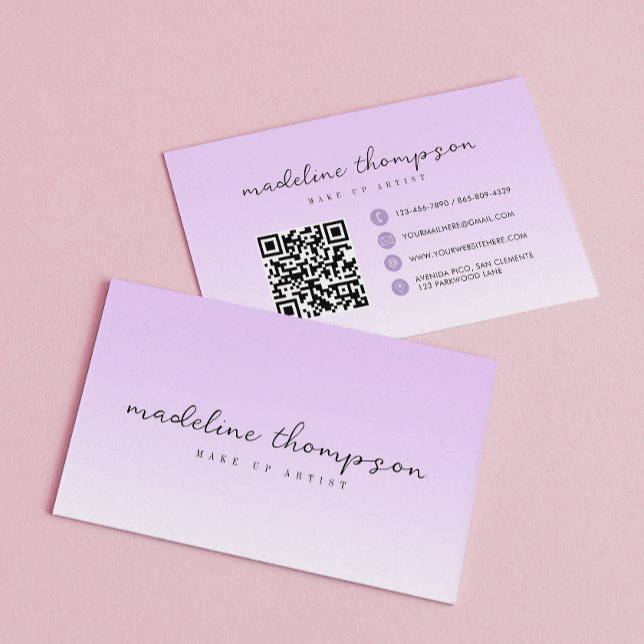 Ombre Pastel Lila Script Qr Code Business Card Visitenkarte (Von Creator hochgeladen)