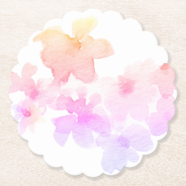 *~* Ombre Peach Pink Floral Soft Wasserfarbe Untersetzer (Vorderseite)