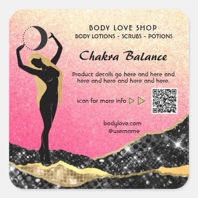 *~* Ombre Peach Pink Goddess Intention Zauberspruc Quadratischer Aufkleber (Vorderseite)