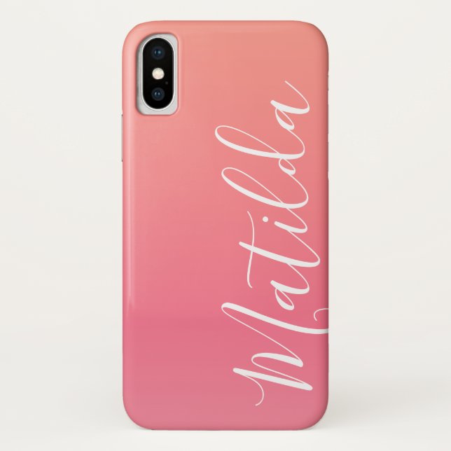 Ombre Peach Pink Personalisiert Name Case-Mate iPhone Hülle (Rückseite)