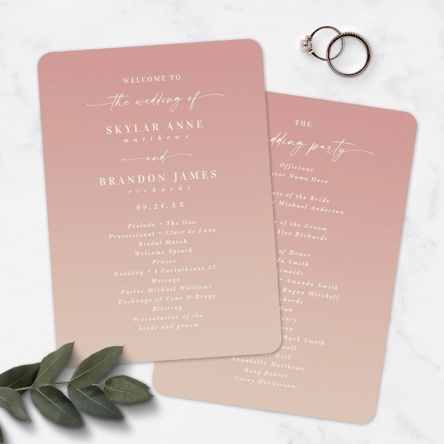 Ombre Pink & Champagne Hochzeitsprogramm Programm (Von Creator hochgeladen)