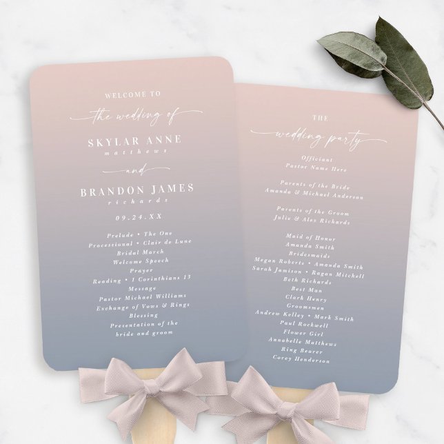 Ombre Pink & Dusty Blue Wedding Ceremony Program Fächer (Von Creator hochgeladen)