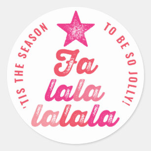 Ombre Pink Falalala Script Xmas Tree Spaß Urlaub Runder Aufkleber
