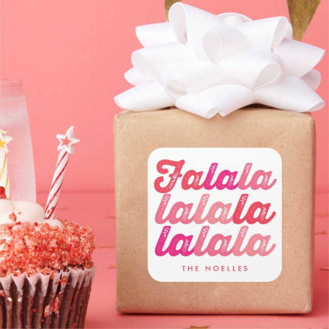 Ombre Pink Falalalala Bold Script Moderner Urlaub Quadratischer Aufkleber (Party)