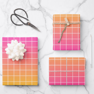 Ombre Pink Gelb-Orangengitter Muster Geschenkpapier Set