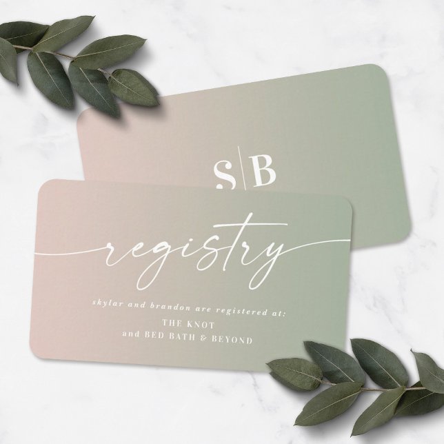 Ombre Pink & Green Polterabend Geschenkregister Begleitkarte (Von Creator hochgeladen)