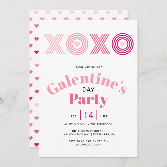 Ombre pink HOHO herzen Galentines Day Party Einladung (Vorne/Hinten)