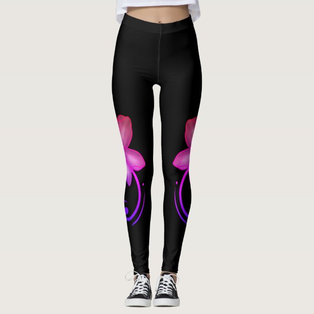 Ombré Pink & Lila Cherry Blossom Spandex Leggings (Vorderseite)