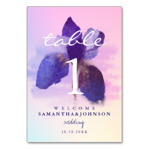 Ombre Pink Lila Watercolor Iris Bloral Wedding Tischnummer