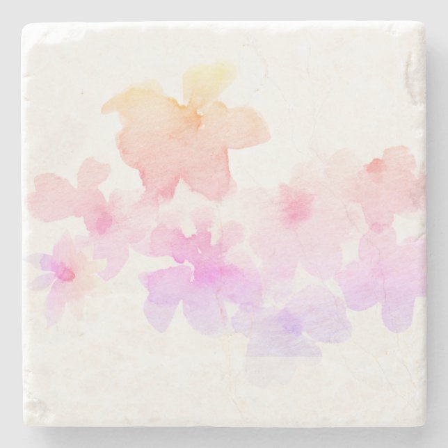 *~* Ombre Pink Pfirsich Floral Soft Watercolor Steinuntersetzer (Vorderseite)